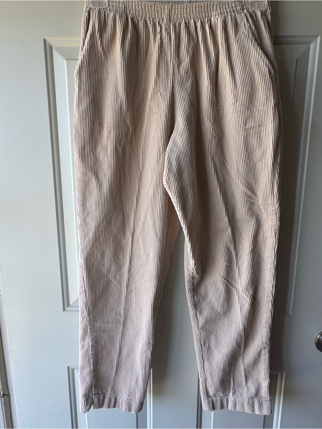 Women’s Casual Elastic-Waist Beige Corduroy Pants